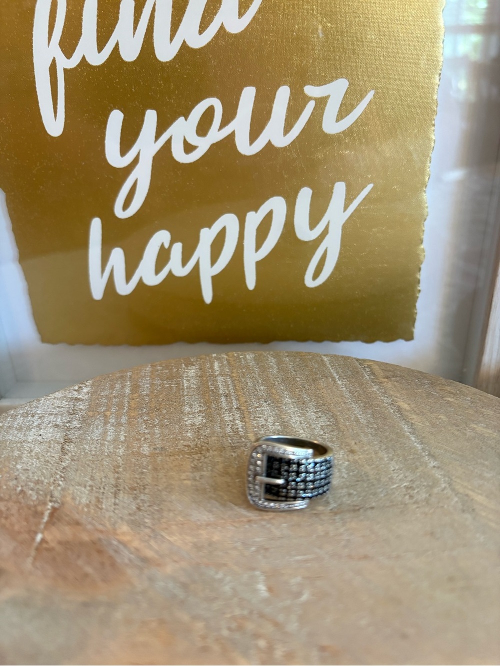 Sterling Silver Black & White CZ Buckle Ring – Size 6